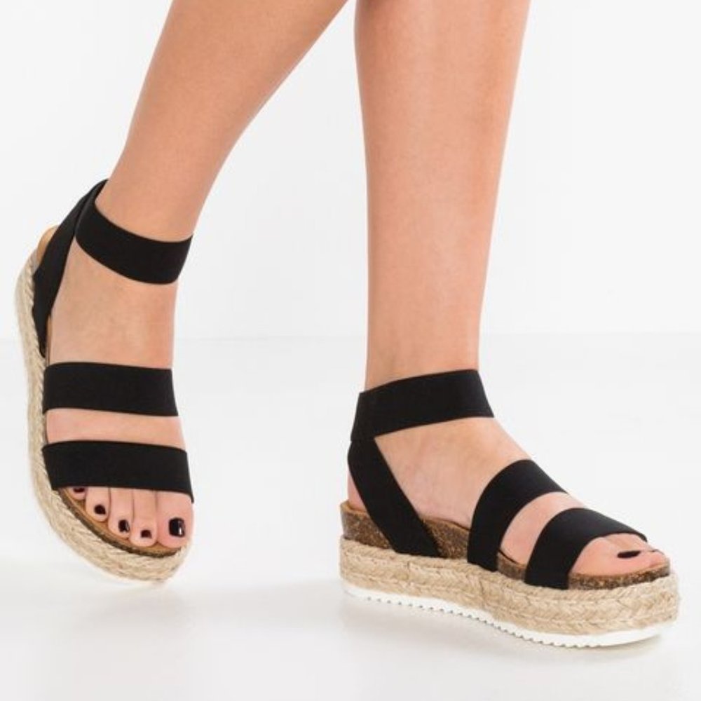 NEW Kimberly Black Platform Espadrilles Sandals